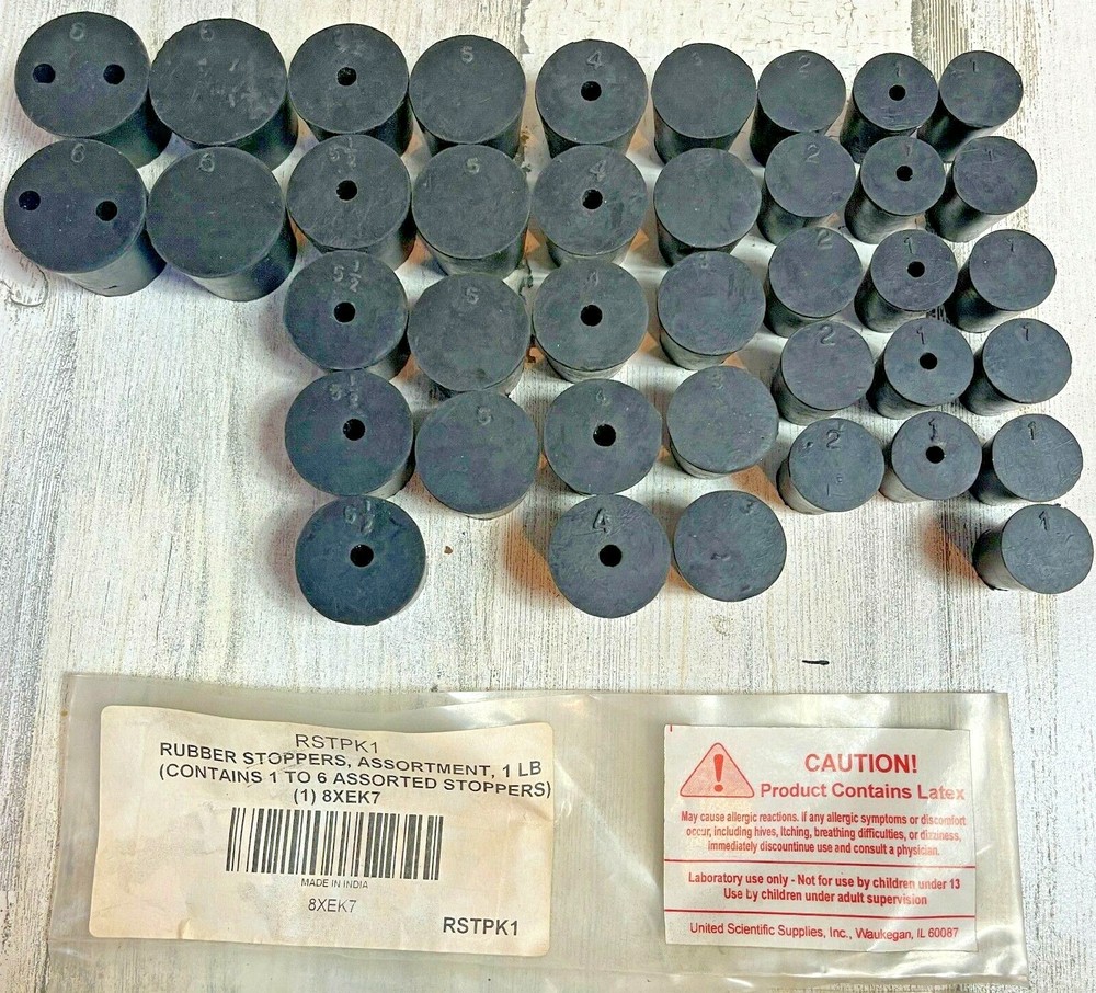 United Scientific RSTPK1 Sizes 1-6 Set of 39 Natural Rubber Stopper Assortment