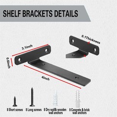 4 Pack Floating Shelf Brackets, 4 Inch Heavy Duty Industrial Wall Shelf Bracket