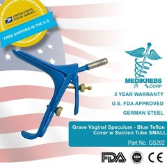 Grave Vaginal Speculum – Blue Teflon Cover w/ Suction Tube SMALL