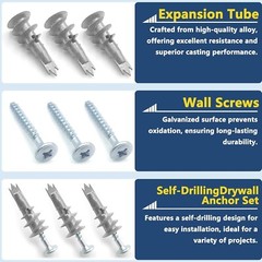 5/60PCS #8 Self-Drilling Drywall Anchors and Screws Kit Heavy Duty Wall Hanging