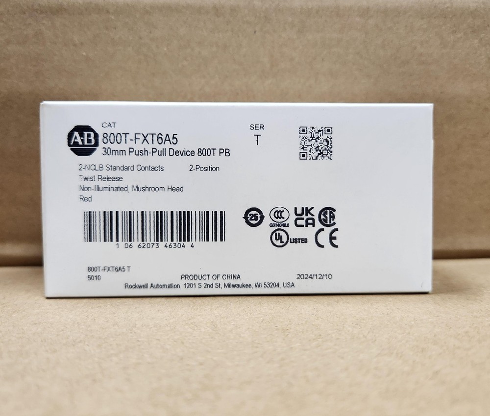 New Allen-Bradley 800T-FXT6A5 * 30mm Push-Pull Device, Red, Non-Illuminated