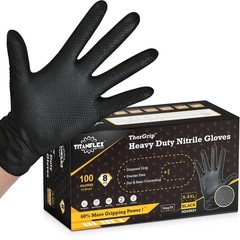 TitanFlex Heavy Duty Black Industrial Nitrile Gloves, 8-mil, XL, Box of 100, Lat