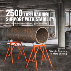 VEVOR Pipe Stand with Roller Head 2500 LBS Load for 2-36 inches Pipes 45# Steel