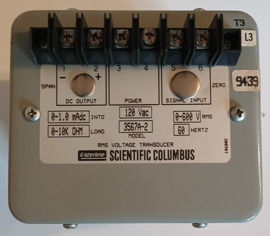 ESTERLINE SCIENTIFIC COLUMBUS 3567A-2 RMS VOLTAGE TRANSDUCER – WARRANTY