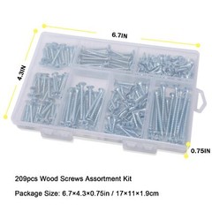 209-Piece Wood Screws Assortment Kit with Phillips Drive and Various Sizes