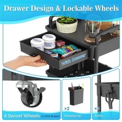 Sunally 3 Tier Rolling Cart Drawer Bathroom Storage Organizer 2 Lockable Wheels