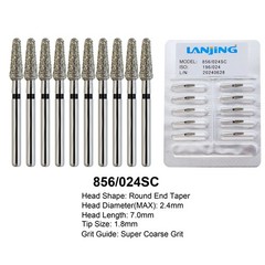 Dental Diamond Bur Round End Taper Ball Friction Grip Super Coarse Grit 850 856