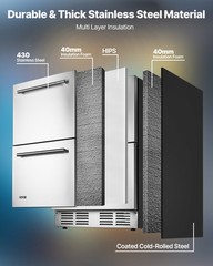 VEVOR 24 Inches Drawer Refrigerator Stainless Steel Dual Drawer Fridge for Home