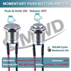 5Pcs 12mm Waterproof Round Momentary Push Button Switch Stainless Steel