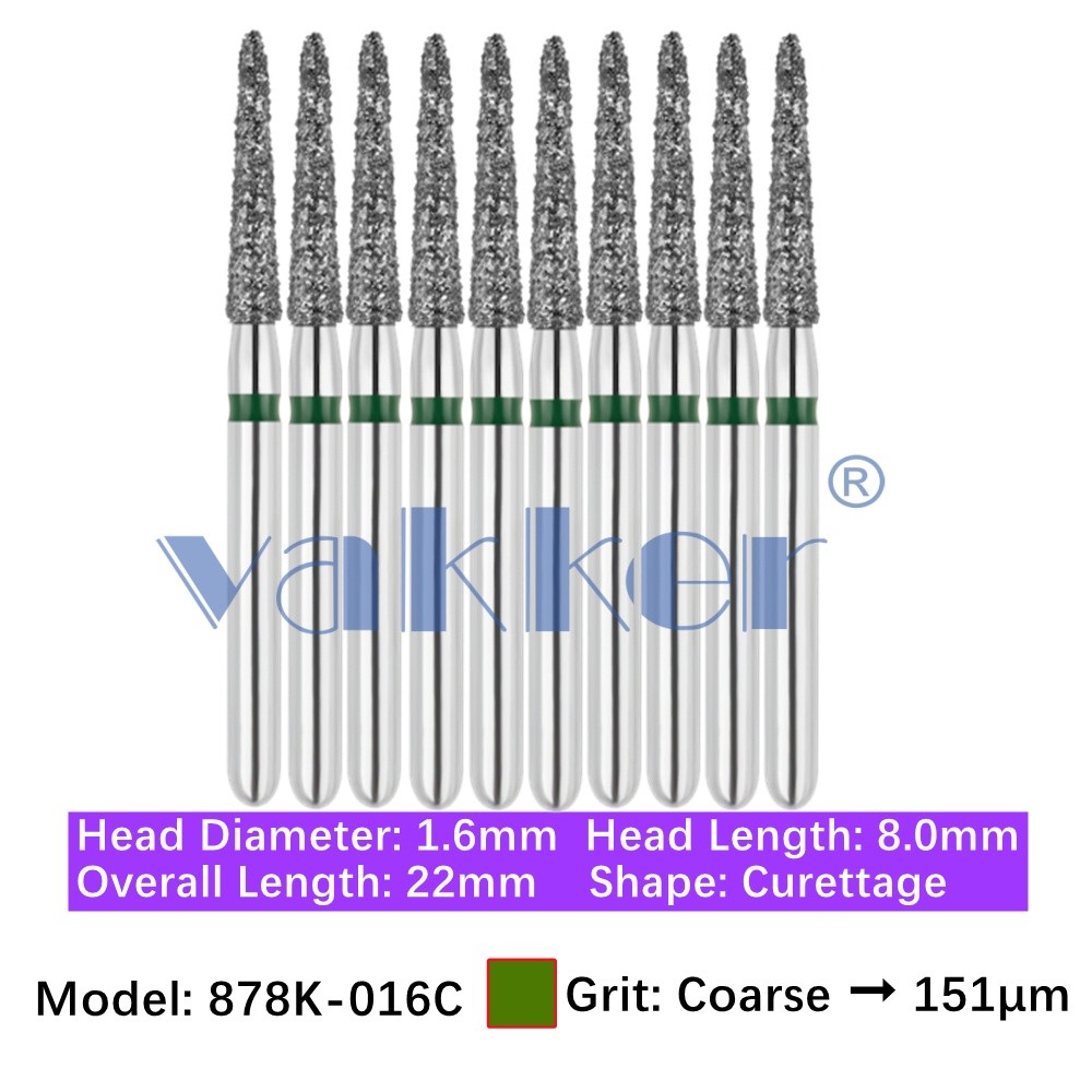 Vakker 10pc Dental 878K-016C Coarse Grit FG Diamond Burs Friction Grip Curettage