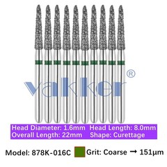 Vakker 10pc Dental 878K-016C Coarse Grit FG Diamond Burs Friction Grip Curettage