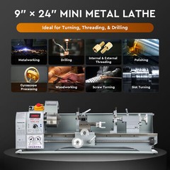 CREWORKS 9×24″ Mini Metal Lathe 1100W Brushless Motor 3000rpm Benchtop 3-Jaw
