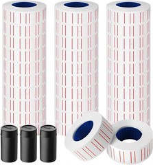 30 Rolls 15000pcs White Price Gun Labels 30 Red Line + 3 Refill Inks