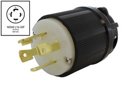 30A 480V NEMA L16-30P 4-Prong Locking Male Plug Assembly in Black by AC WORKS®