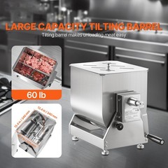 60LB Tilt Manual Meat Mixer Hand Meat Sausage Mixer Machine Stainless Steel
