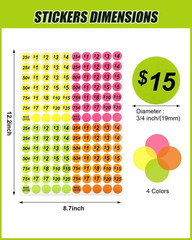 2800 Removable Garage Sale Stickers with 15 Pre-Printed Colorful Tags