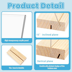 3 Pack 4″x6″ Acrylic Sign Holder with Wood Base, L/T Shape Vertical or Slant Bac