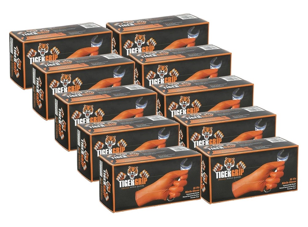 Tiger Grip Nitrile Gloves – 8MIL – Diamond Grip – Hi-VIS Orange – 10 Boxes
