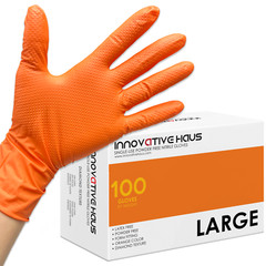 8 Mil Orange Disposable Nitrile Gloves. Raised Diamond Texture – Large- 10 Boxes