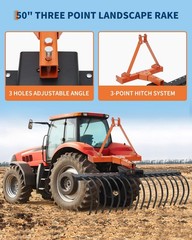 50 in Landscape Rake 3 Point Hitch Tractor Rake Category-0 Cat-1 Tractor Steel