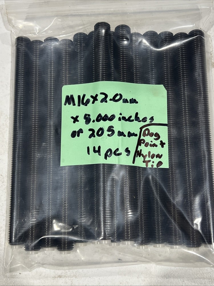 🔥M16 X 2.0mm X 8.000”/205mm Threaded Rod Screw W/ Dog Point Nylon Tip, New🇺🇸