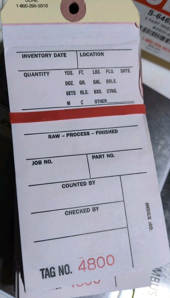 100 3 Part Hanging Inventory Tags Three Copy Control Label Product Carbon Buy