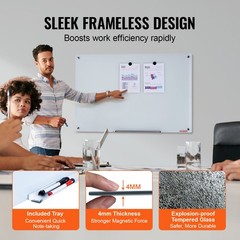 VEVOR Magnetic Glass Whiteboard Dry-Erase Board 36×24/72×36/48×32″ Wall Mounted