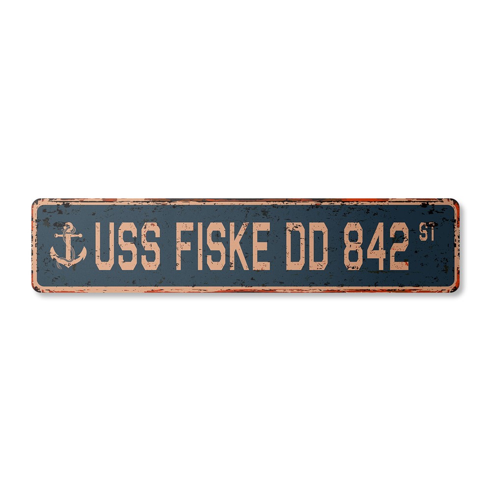 USS FISKE DD 842 Vintage Street Sign us navy ship veteran sailor rustic gift