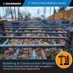 3 in Steel Rebar Chairs for Concrete Footings – Triple Rod Capacity – Sandbaggy