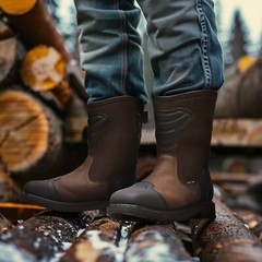 NINGO Men Steel Toe Waterproof Work Boots Square Toe Industrial Motorcycle Boots