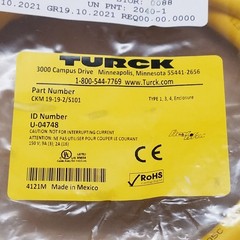 Turck CKM 19-19-2/S101 4121M Cordset, U-04748, 150V, 9A (3), 2A (16) – NEW