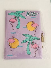 New VINTAGE 1990’s Girls Pink Flamingo Purple Plastic DIARY Journal Lock & Key