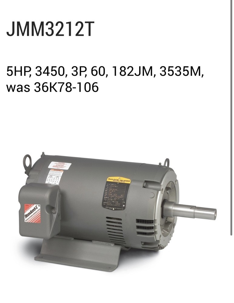 Baldor Reliance Industrial Motor 5HP, 208-230/460 Volts, 3450 RPM, 13-12.2/6.1 A