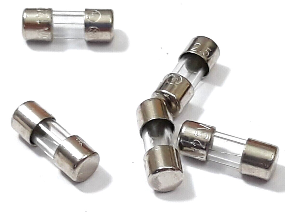 LOT OF 5 EACH NEW 2.5A 125V 3.6mm x 10mm FAST BLOW FUSES