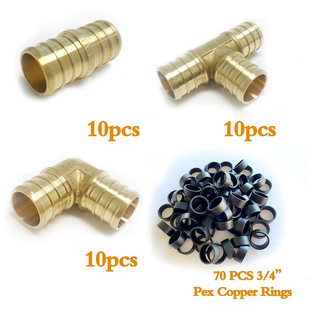 EFIELD (100 PCS) 3/4″ PEX CRIMP FITTINGS WITH COPPER RINGS LEAD FREE