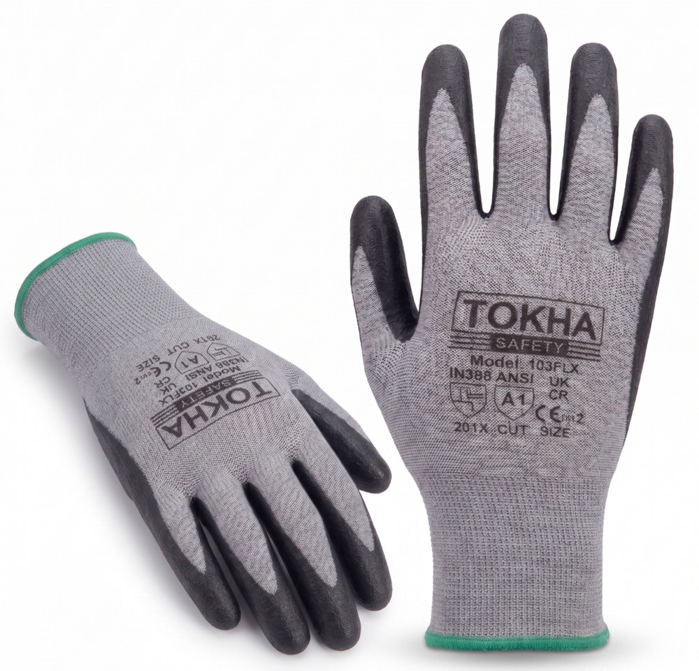 12 Pairs Nitrile Foam Coated Grip Work Gloves Black And Grey Industrial Use
