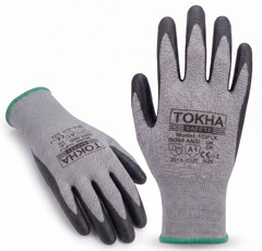 12 Pairs Nitrile Foam Coated Grip Work Gloves Black And Grey Industrial Use