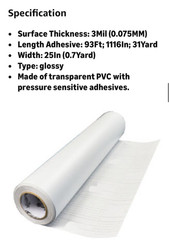 Cold Laminating Film Glossy Self-Adhesive Lamination Vinyl Roll Film 93ft x 25In