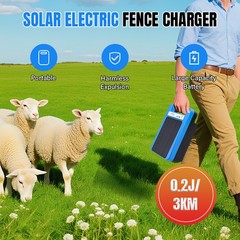 ATMOREA 0.2J Solar Power Fence Charger 3W 8KV Electric Fence Energizer 2-3 Miles
