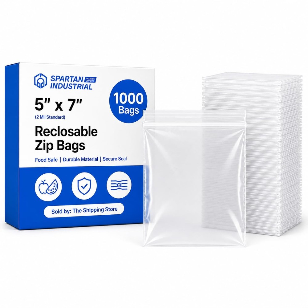 Spartan Industrial – 5” X 7” (1000 Count) 2 Mil Clear Reclosable Zip Plastic Pol