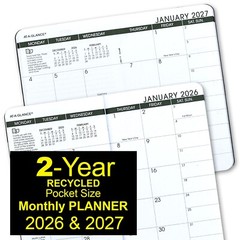 2026 & 2027 At-A-Glance 70-024G 2-Year Recycled Monthly Planner, 3-1/2 x 6-1/8″