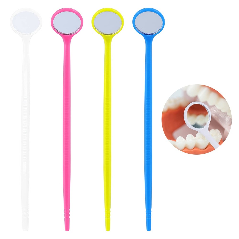 40Pcs Disposable Dental Inspection Mouth Mirror,Oral Tools Checkers (4 Colors)