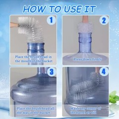 Bottle Brush, 3 Pack Long Handled Bucket Brushes with 2 Water Jug Caps, White
