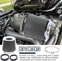 Universal Clamp-On Air Intake Filter, 76 89 102MM (3/3.5/4in) Hi Color: Silver