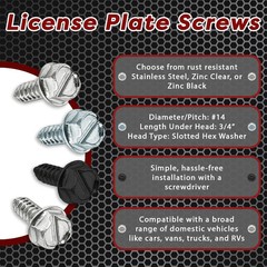 100PCS License Plate Screws #14×3/4 Self Tapping Rust Resistant Zinc