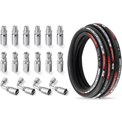 33FT 1/4″ Hydraulic Hose w/ 16 Fittings (JIC Female & NPTF Male & JIC Female 90°