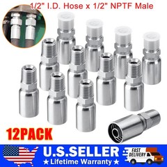 12 Pack 1/2″ Hose x 1/2″ NPTF Male Pipe Thread Hydraulic Hose End Crimp Fittings