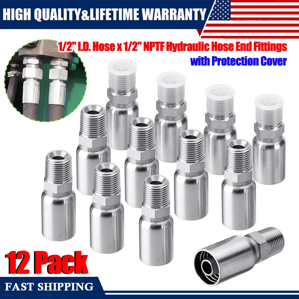 12 Pack 1/2″ Hose x 1/2″ NPTF Male Pipe Thread Hydraulic Hose End Crimp Fittings