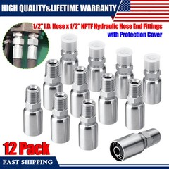 12 Pack 1/2″ Hose x 1/2″ NPTF Male Pipe Thread Hydraulic Hose End Crimp Fittings
