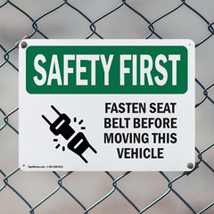 (2 Pack) Fasten Seat Belt Before Moving Vehicle OSHA Safety First Sign Decal